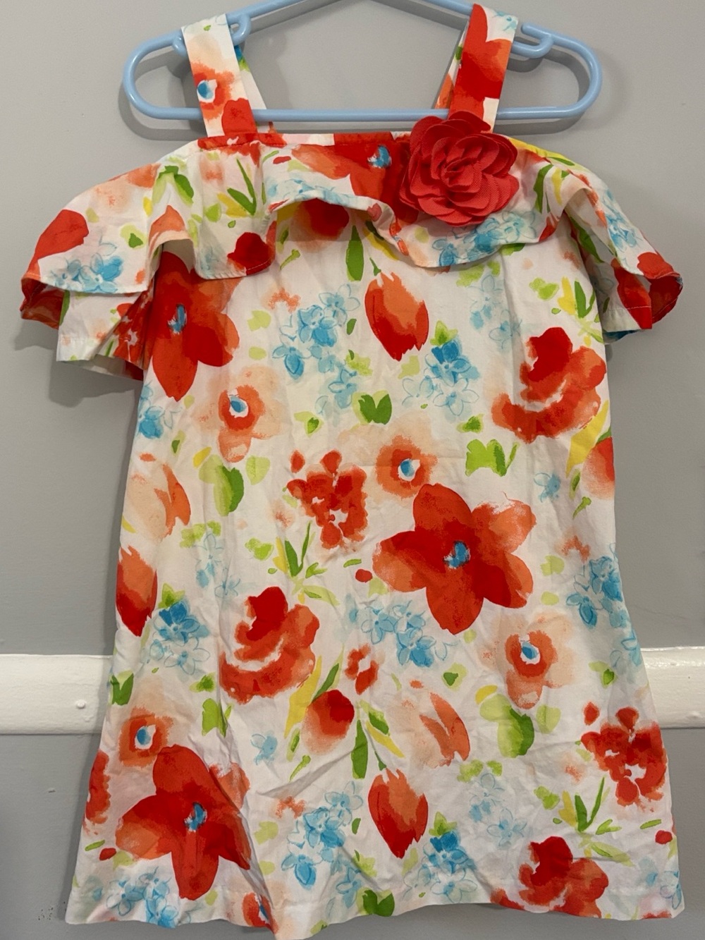 Janie and Jack White Floral Dress with Red and Blue Accents